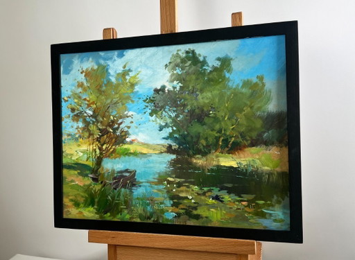 Original Oil Painting Summer River Landscape A secluded place in nature
