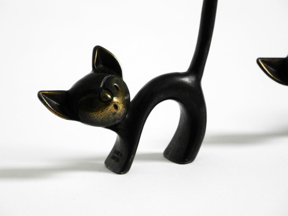 Image 1 of Two Mid Century Modern brass cats as ring holders by Walter Bosse for Herta Baller
