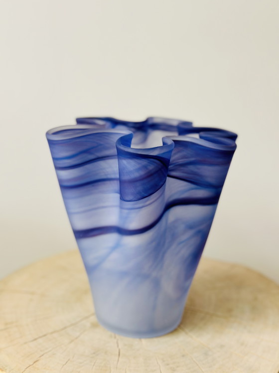 Image 1 of Aida design vase of Danish glass | Sculptural vintage blue vase | Scandinavian design | Sculptural Blue Art Glass