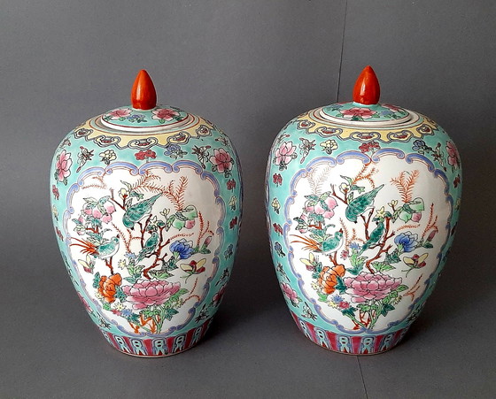Image 1 of 2 Chinese Famille Rose lidded pots