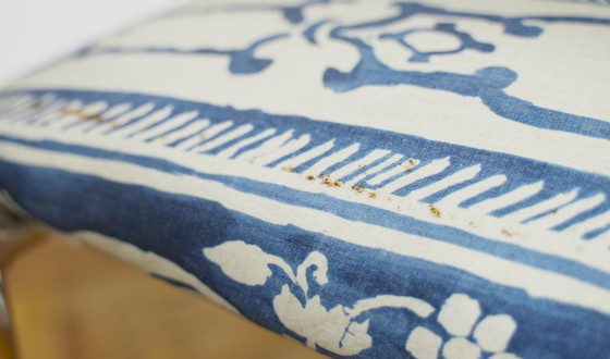 Image 1 of Bauhaus Cantilever Chairs, Portuguese Blue and White Tile Azulejo Upholstery Dining Chairs, Chromed Steel Frame Seating Set of 2