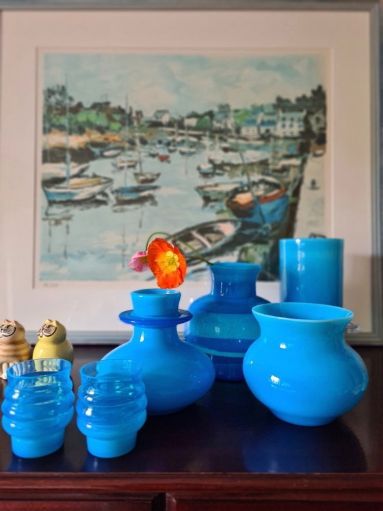 Image 1 of Kosta Boda designer vase by Erik Höglund in stunning turquoise color from 1950-1960.
