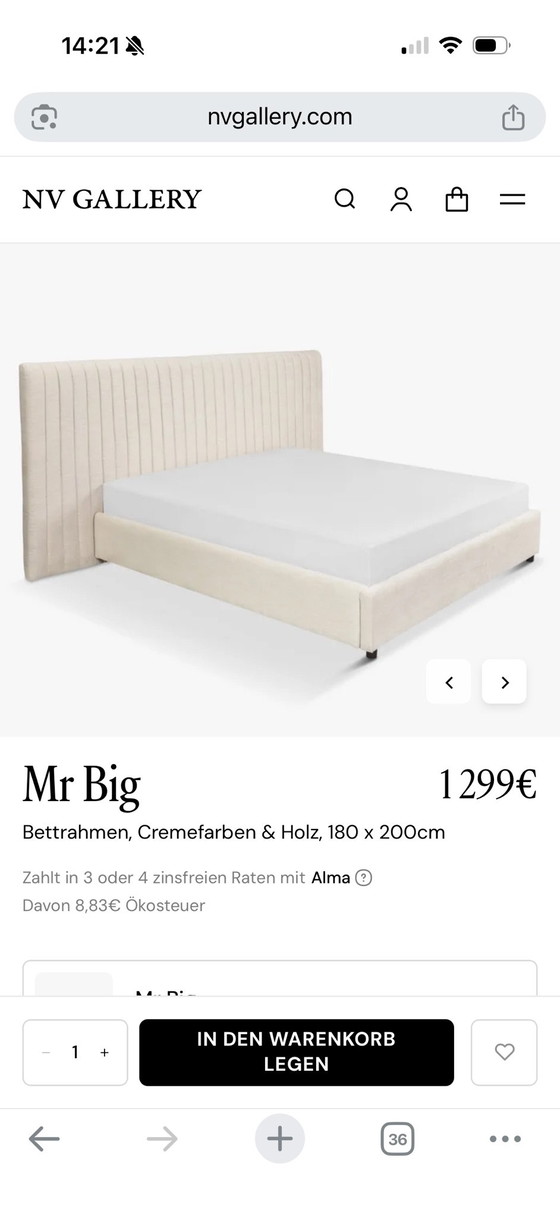 Letto designer NV Gallery | Crema | 180x200cm, Letti, Tessile, Legno (foto 3 di 14)