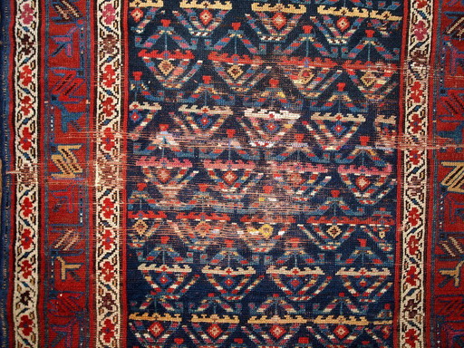 Handmade antique Persian Kurdish distressed runner 3.4' x 12.3' (103cm x 375cm) 1900s - 1B442