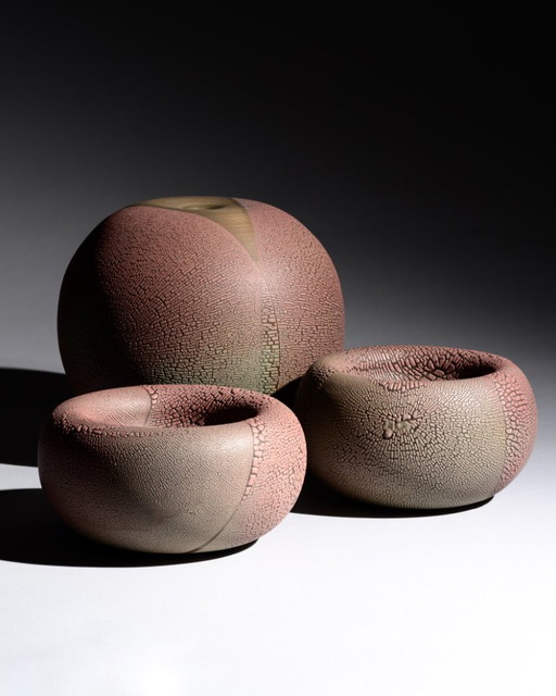 Artist Ceramist Mario Enke Studiokeramik German Studio Ceramic Vase & Bowls Trio East German Art Pottery