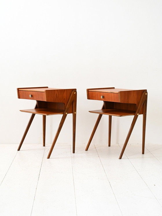 Image 1 of Pair of 1950s Scandinavian nightstands with shelf