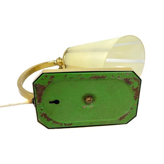 Image 1 of Art Déco/Modernistische bureaulamp, Duitsland, jaren 1950, met messing en glazen kap.