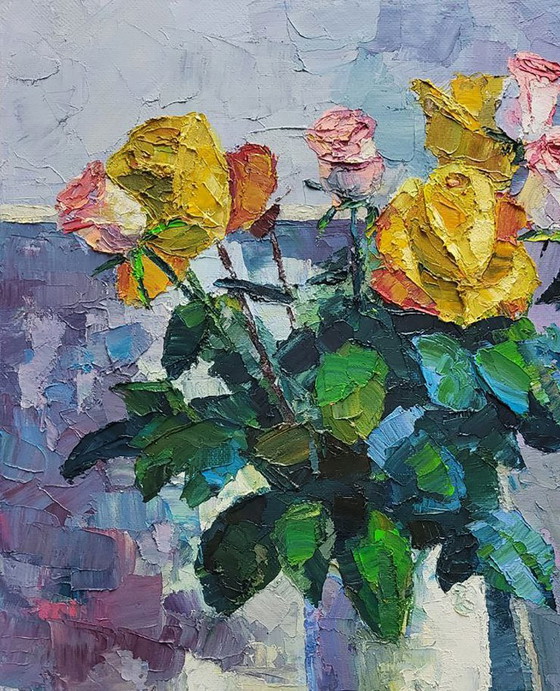 Original Oil Painting Still Life Flowers Bouquet Roses – Paintings & Drawings, Canvas (photo 4 of 7)