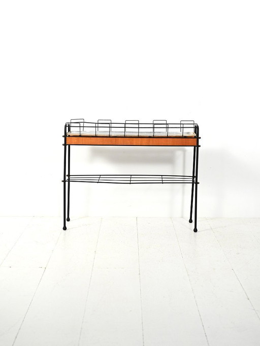 support à plantes scandinave en métal noir et teck