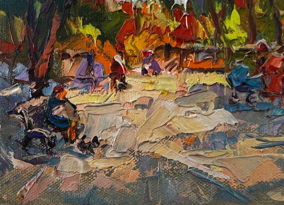 Image 1 of Original Oil Painting Summer Trees Landscape On A Walk In The Park