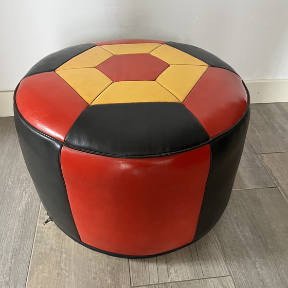Image 1 of Prachtige vintage poef in meerdere kleuren leer