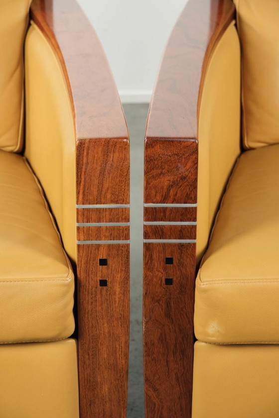 Image 1 of 2 x Prachtige gele rundleren Art Deco design fauteuil van Schuitema, model Frank, uit de Decoforma serie