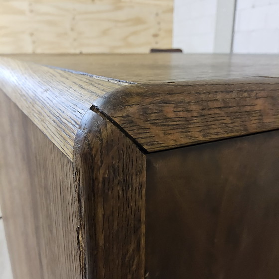 Image 1 of Bureau Art Déco ancien en bois avec bibliothèque et tiroirs d'archivage / bureau double face