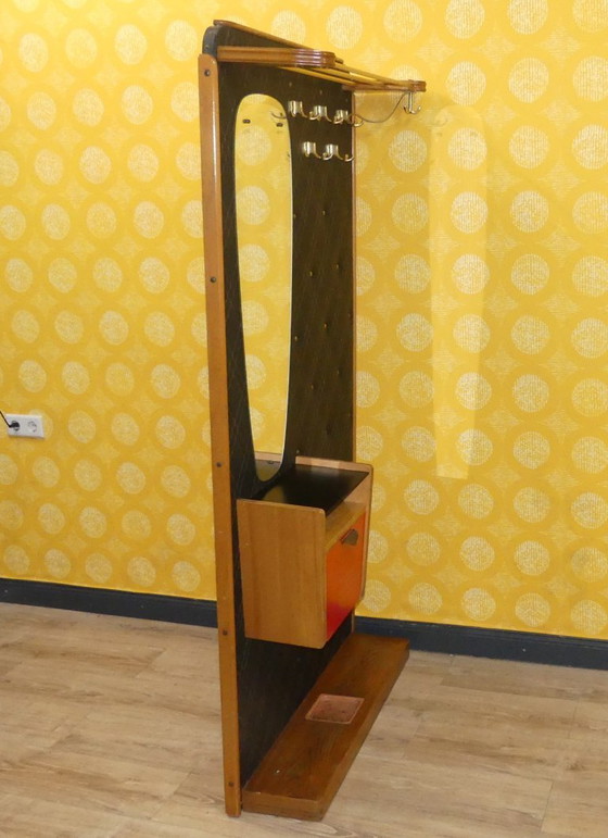 Image 1 of 50s 60s coat rack hat rack umbrella stand mirror box verralux hallway furniture black/red wall mounting mid century retro
