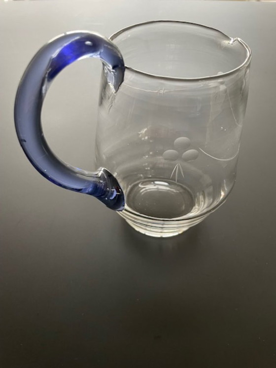 Image 1 of Vintage Boheems glas schenkkan blauw handvat