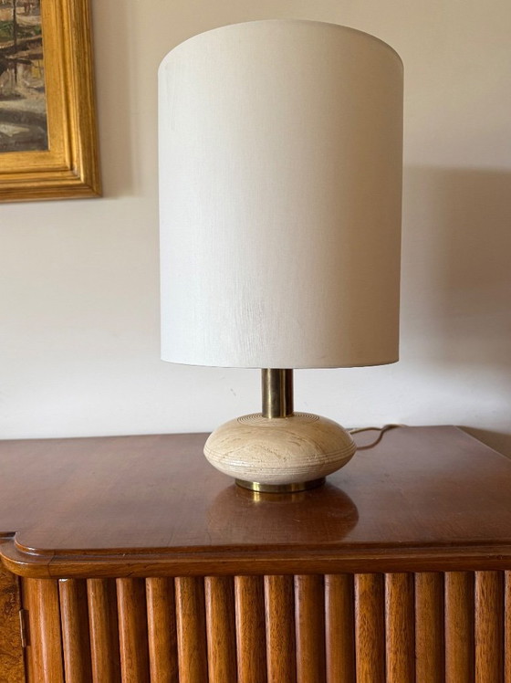 Image 1 of Travertine & brass table lamp base, Italy 1970s