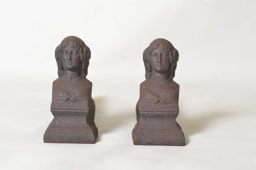 19th Century Cast Iron Andirons, 1890s, Set of 2