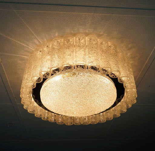 Plafonnier vintage Doria en verre glacé, style années 1960, avec 32 tubes en verre. – plafondlampen, Metal