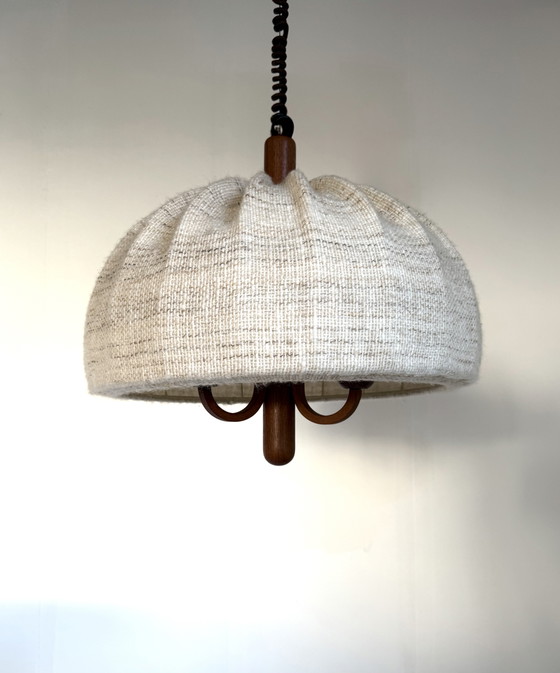 Image 1 of Lampada a sospensione vintage, teak e lana, Domus '70