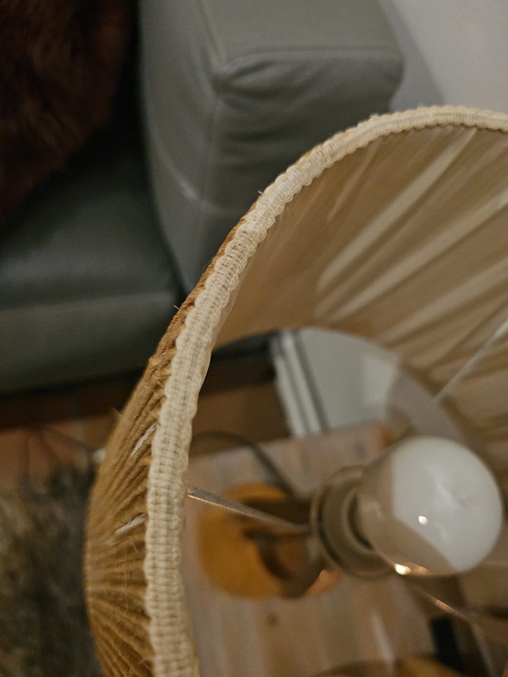 Image 1 of Lampada da tavolo vintage scandinava del 1950-1970 in legno e filo di iuta