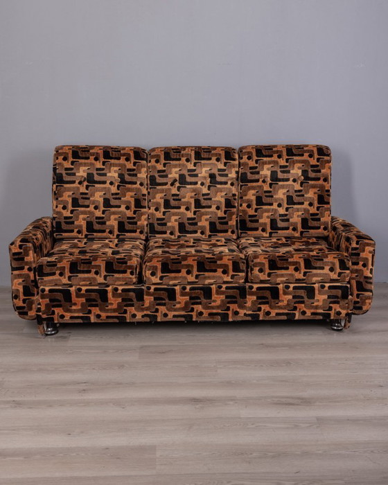 Image 1 of DIVANO A TRE POSTI VINTAGE ANNI 70 IN VELLUTO MULTICOLORE DESIGN ITALIANO
