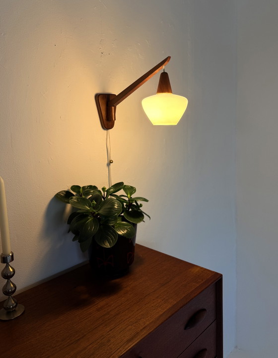 Image 1 of Vintage teak and opal glass wall lamp, Denmark '60s