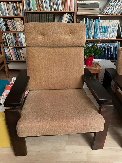 Set of very robust Brutalist Wenge Chairs and Bench