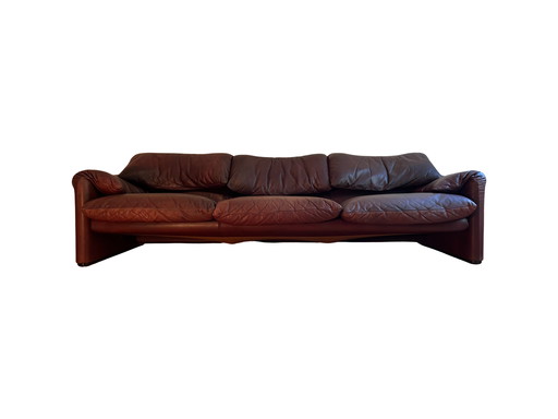 Cassina Maralunga 3-seater leather sofa by Vico Magistretti 1970s