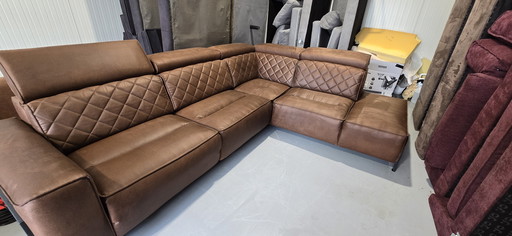 Henders and hazel corner sofa cognac with electrich relax part and adjustable headrests
