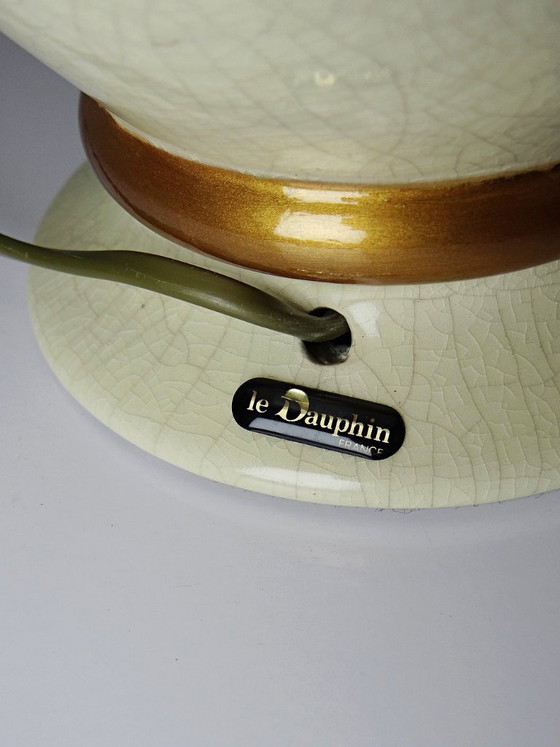 Image 1 of Lampada vintage in terracotta craquelé color bianco crema, Le Dauphin, anni '60-'70, Panama