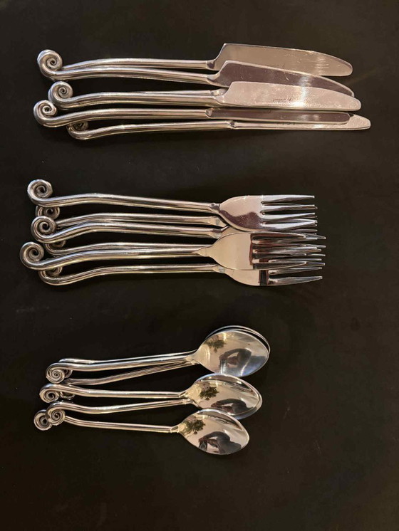 Image 1 of Set di posate a spirale Jean Dubost: posate French Twist, decoro brutalista