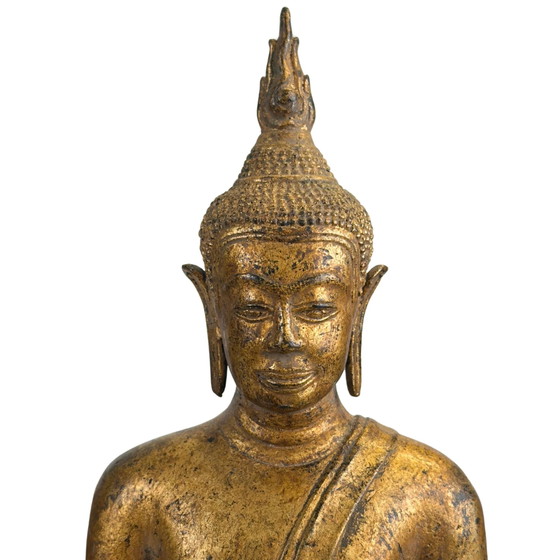 Estatua antigua de Buda tailandés en Bhumisparsha Mudra - Estilo Rattanakosin del siglo XVIII/XIX - Bronce (photo 10 of 11)