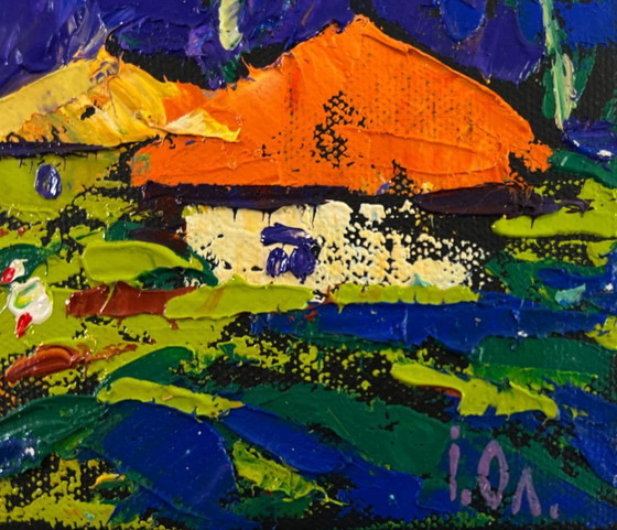 Image 1 of Original Oil Painting Summer Village Landscape Sky with peace over the sleeping earth