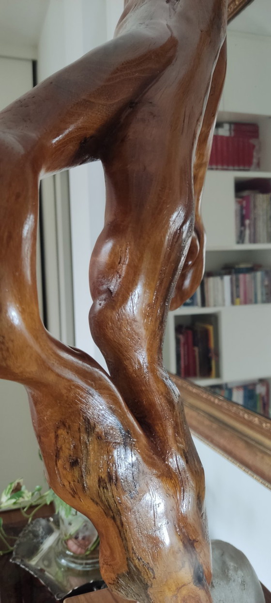 Image 1 of Organic Sculpture "Greyhound" in Solid Wood on a Stone Base – Biomorphic Natural Art