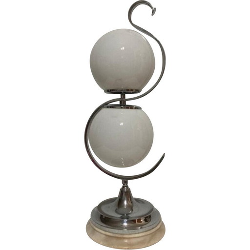 Vintage tafellamp in verchroomd glas en opaal, Italië 1960