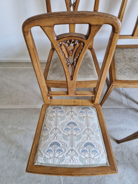 4 Jugendstil Stühle mit floralem Bezug – Esszimmerstühle, Holz (photo 9 of 9)