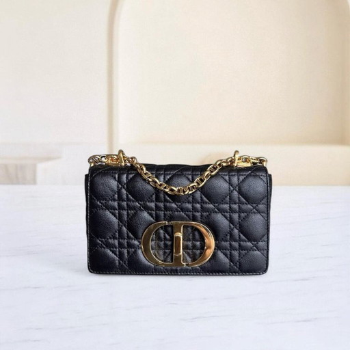 DIOR CARO SMALL - CANNAGE GRAINED CALFSKIN BLACK GOLD HARDWARE