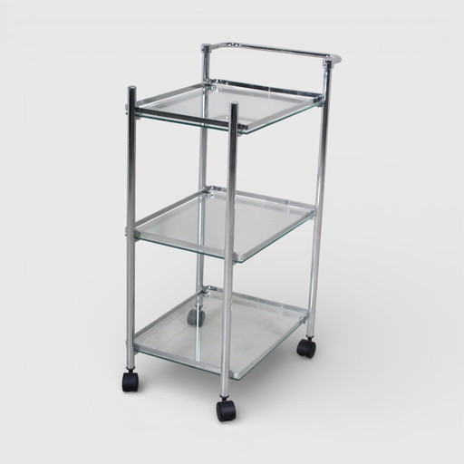 Carrello di servizio vintage, tavolino laterale, carrello, cromato