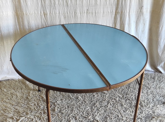 Image 1 of Round folding table in metal and blue Formica - 1960s/70s