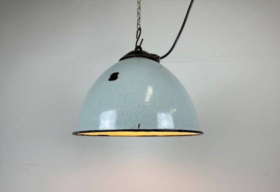 Image 1 of Industrial Grey Enamel Factory Lamp with Cast Iron Top, 1960s