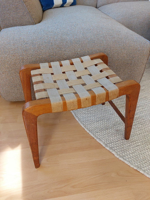 Tabouret Vintage en bois Jan Vanek 50s Mid Century Chêne Oak