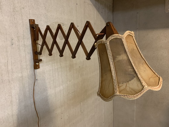 Image 1 of Schaarlamp/ harmonica lamp met varkensleren kap