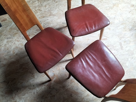 Image 1 of 3x Vintage Holz/Leder Stuhl