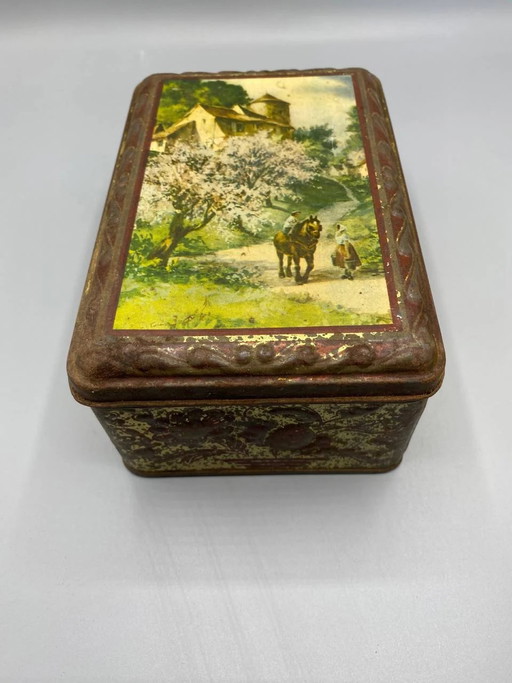 Lithographed tin box – Spring pastoral scene – Montpellier – Early 20th century – decoratieve objecten (photo 2 of 7)