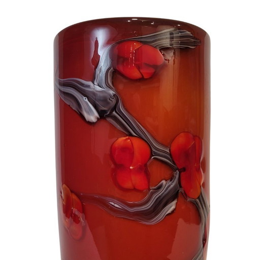 Jarrón floreado rojo, vidrio de Murano, 90’s - Italia
