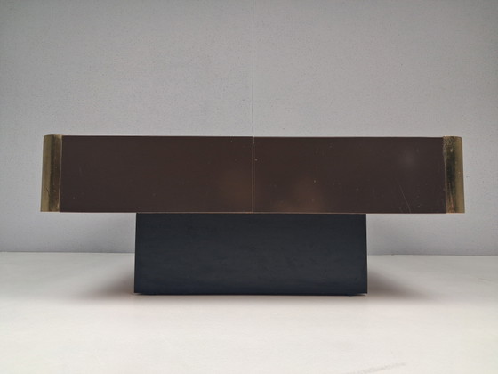 Vintage Belgo Chrom Salontafel Met Verborgen Bar, Jaren 70 – Belgochrom, Brass, Wood (photo 6 of 10)