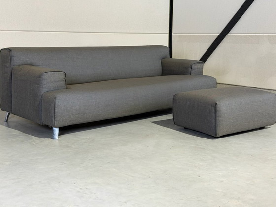 Divano Leolux Oscar con pouf - grigio, Divani 3 posti, Tessile, Metallo, Modern (foto 2 di 9)