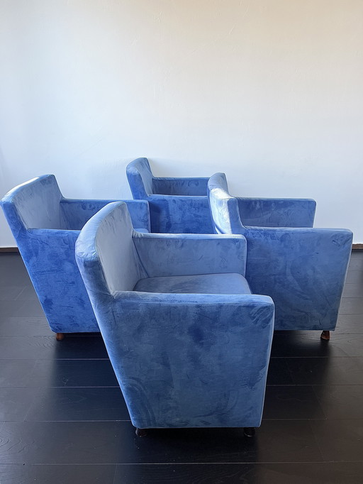 4 x Chaise de salle à manger de luxe en velours bleu torquoise avec accoudoirs confortables