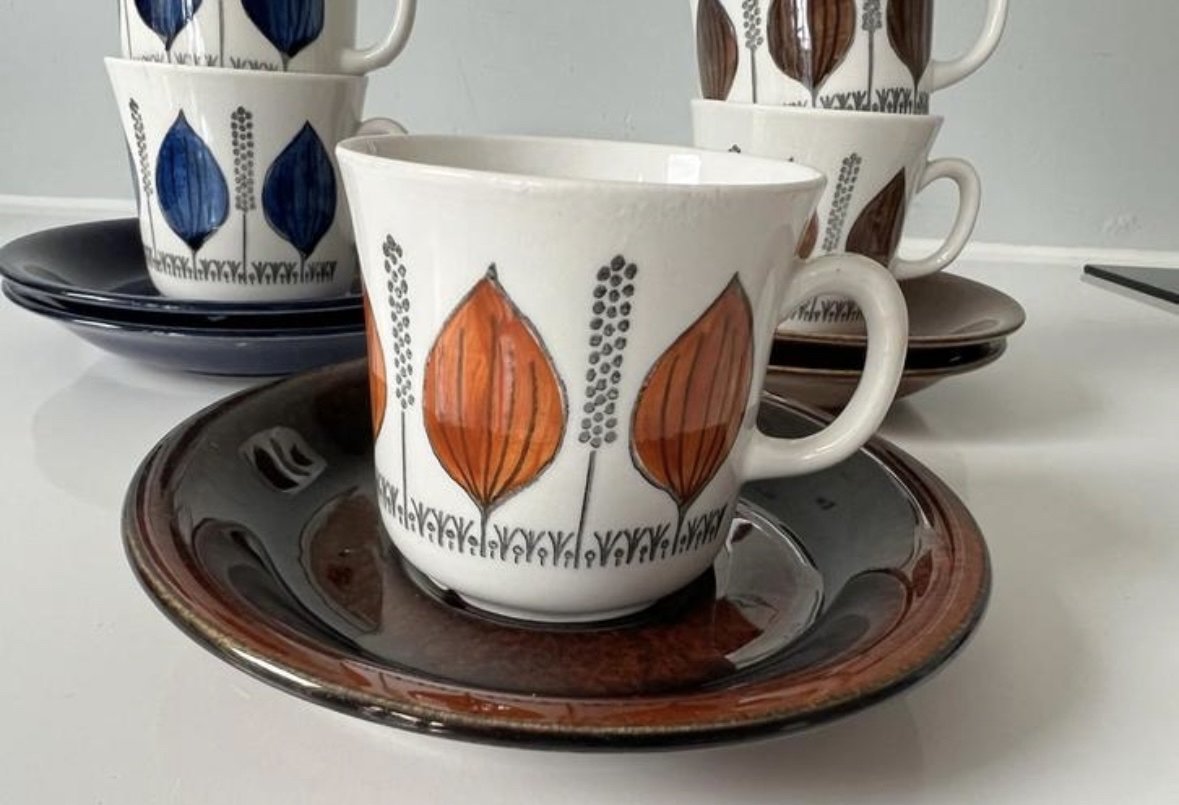 5x Upsala Ekeby Gefle Groblad cup and saucer vintage rare