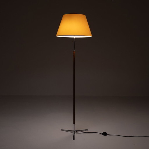 1x Scandinavische Chroom Met Teak Vloerlamp 1960s
